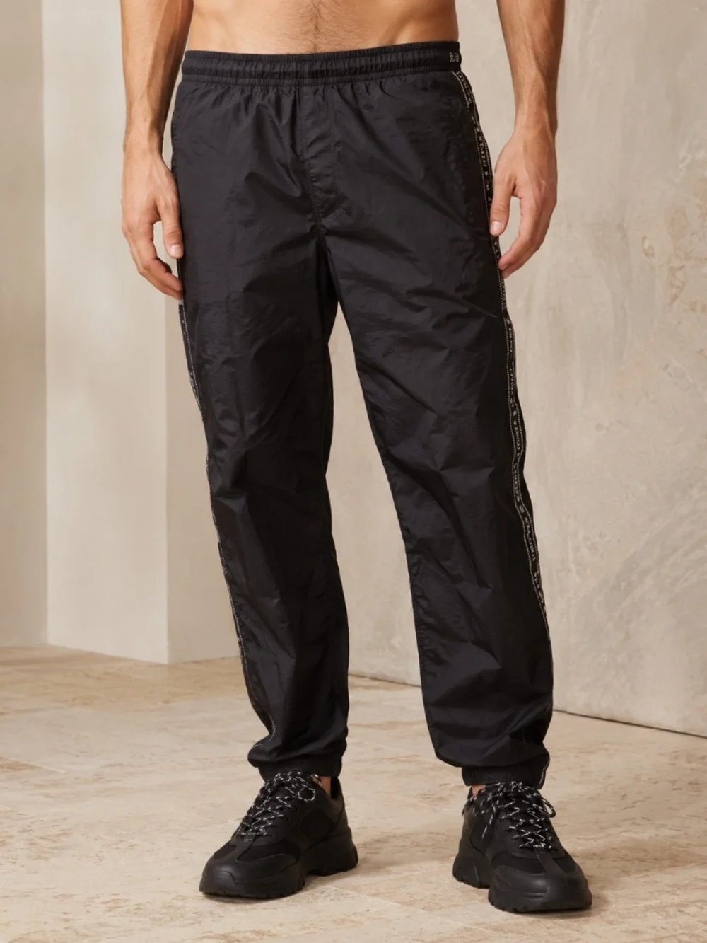 Versace 2019 Black Logo Tape Track Pants A85208 Made Italy IT 54 US 38 2XL